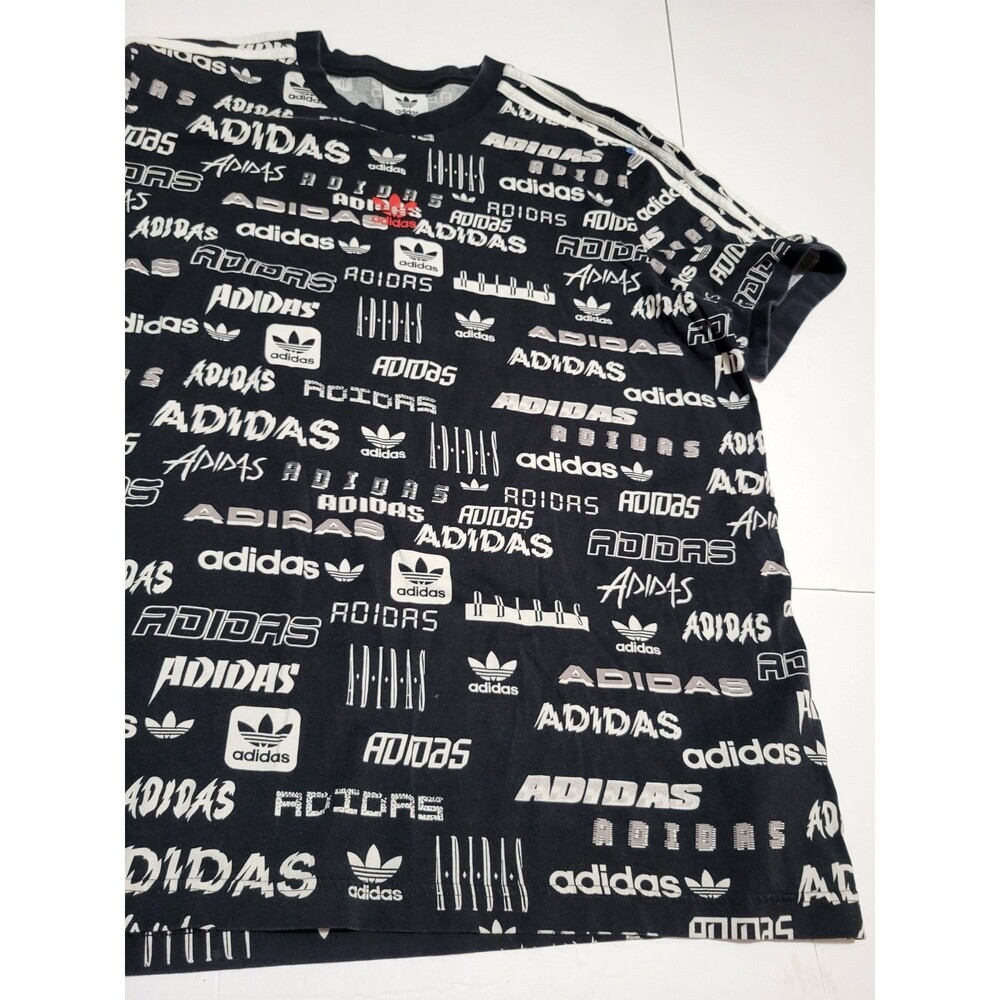 (#2) Adidas Originals Mens Black Print All Over Trefoil Graphic Tee Size Xl - Picture 5 of 8